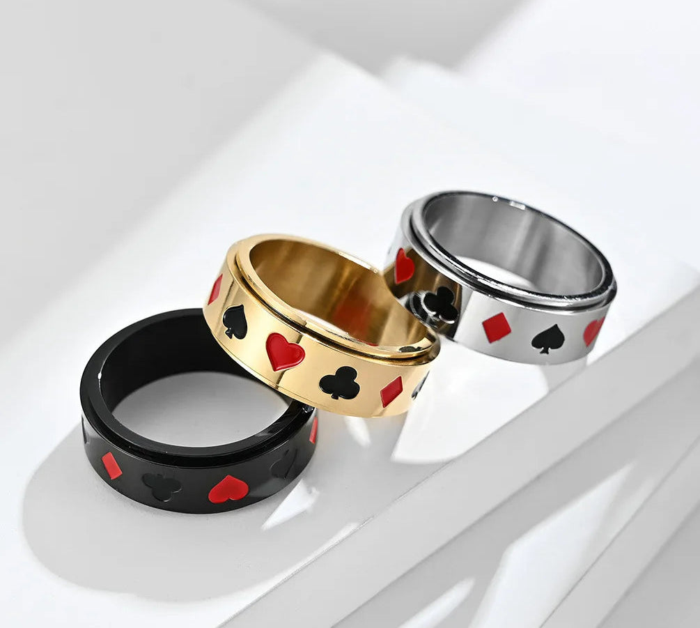 Stainless Steel Poker Ring for Men Black Silver Gold Color Punk Spinner Titanium Gift Jewelry Good Luck Ring The Autistic Innovator 