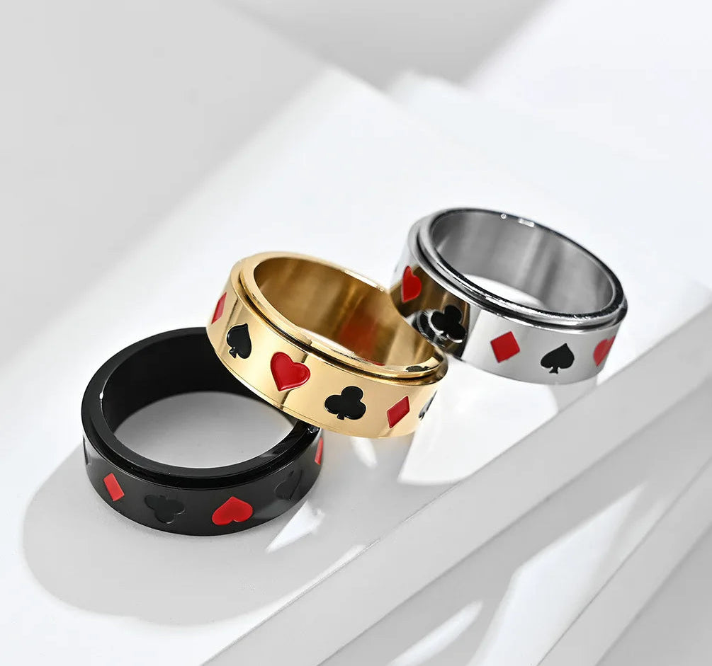 Stainless Steel Poker Ring for Men Black Silver Gold Color Punk Spinner Titanium Gift Jewelry Good Luck Ring The Autistic Innovator 