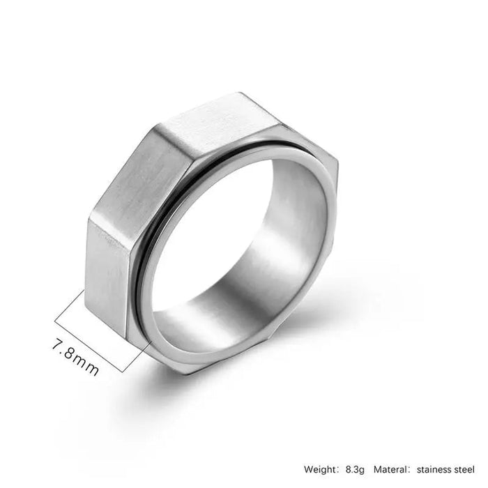 Fashion Hexagon Titanium Steel Ring Nut Shape Relieving Anxiety Decompression Neutral Spinner Ring Silver Color Gold Color The Autistic Innovator 