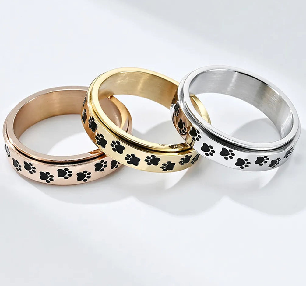 Relieving Anxiety Ring Figet Spinner Rings Stainless Steel Cute Dog Paw Engagement Wedding Promise Band Jewelry Gift The Autistic Innovator 