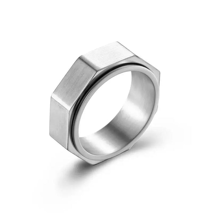 Fashion Hexagon Titanium Steel Ring Nut Shape Relieving Anxiety Decompression Neutral Spinner Ring Silver Color Gold Color The Autistic Innovator Silver 7 