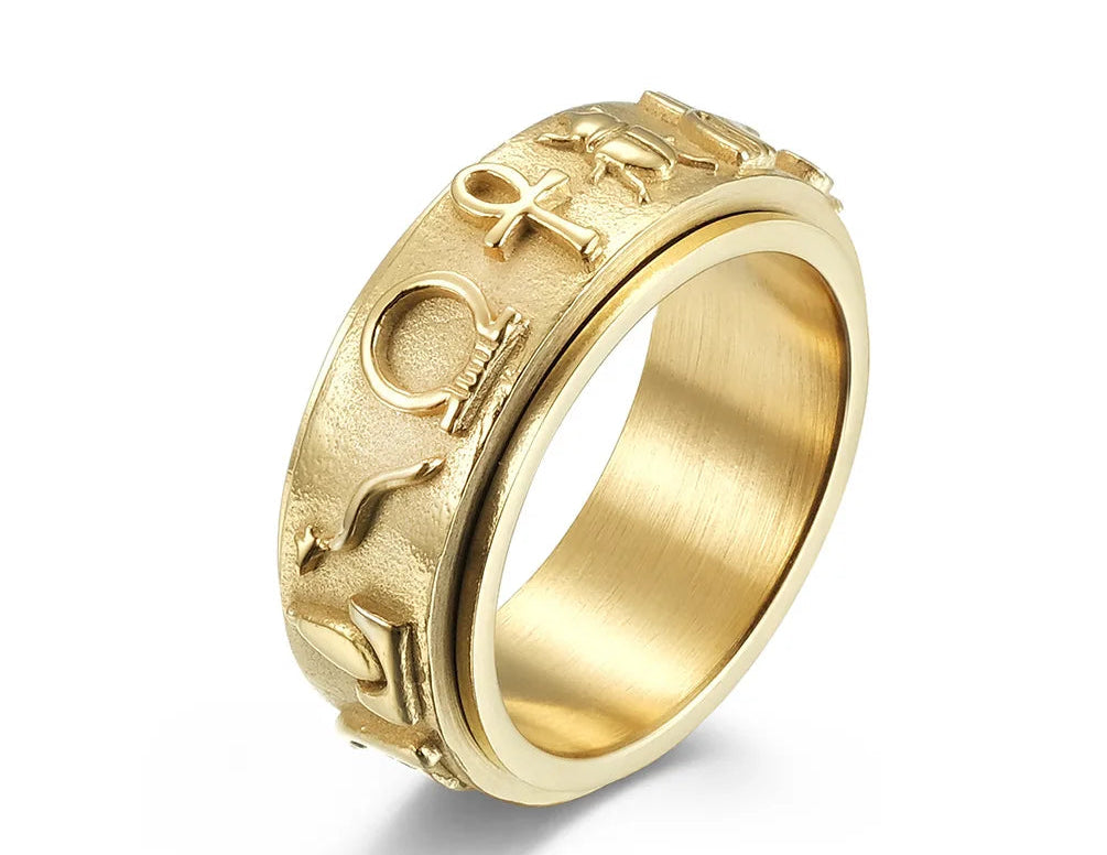 8mm Vintage Stainless Steel Ancient Egyptian Symbols Spinner Ring for Men Women Size 6-12 The Autistic Innovator Gold 6 