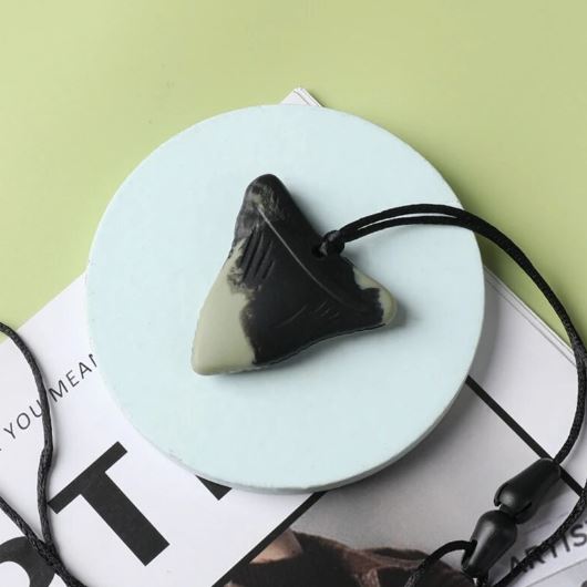 Shark Tooth Pendant Chew Necklace The Autistic Innovator Black & Cream 