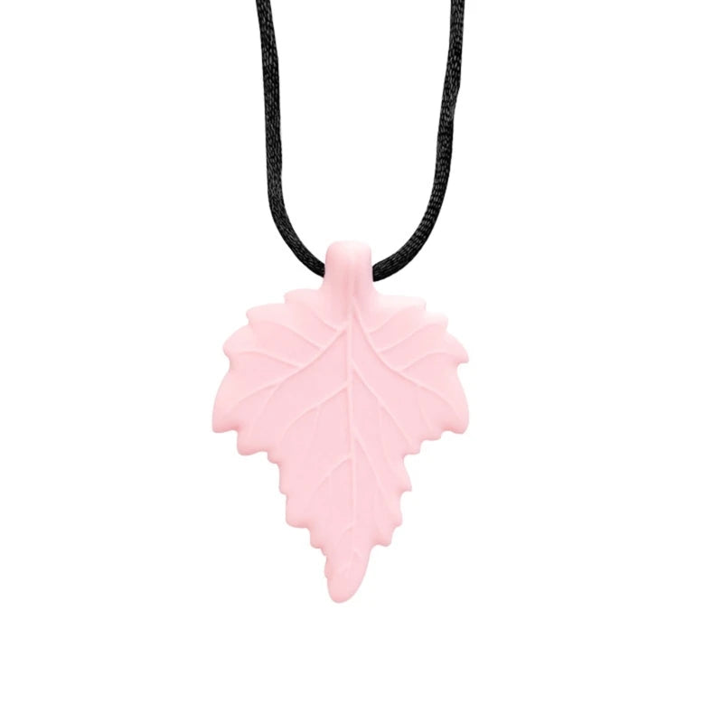 Leaf Pendant Chew Necklace The Autistic Innovator Light Pink 