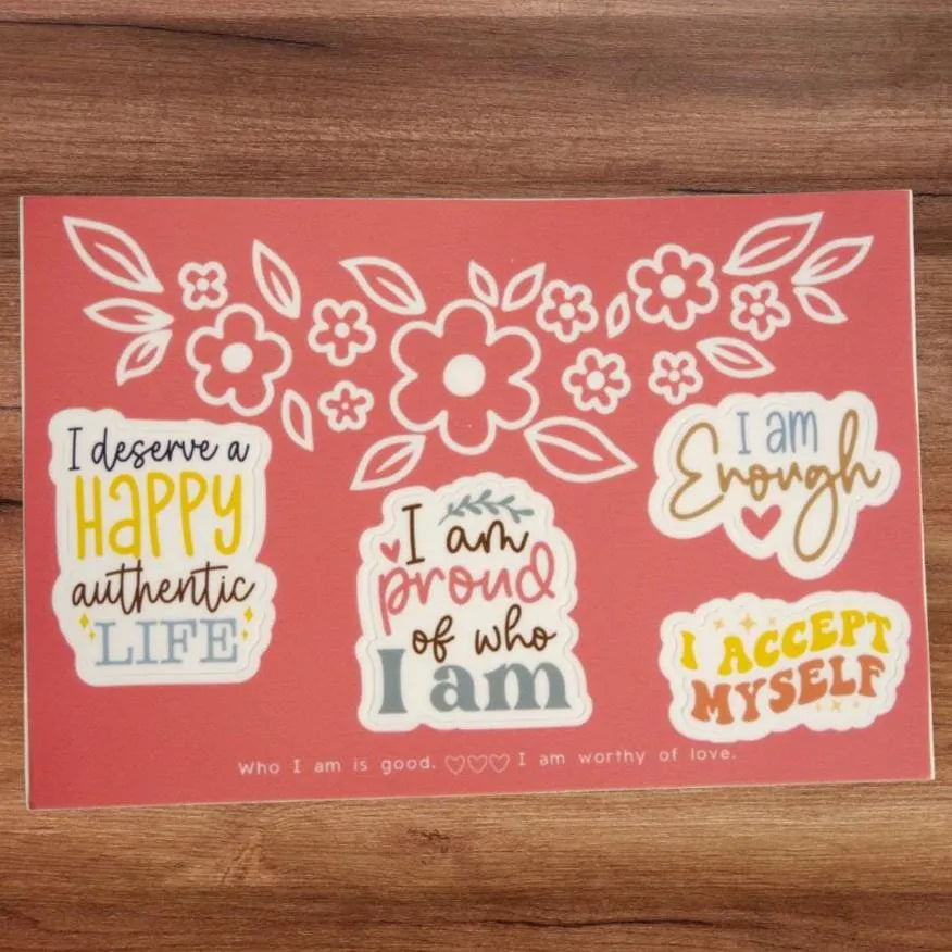 Self-Acceptance Gratitude Journal + Affirmation Stickers Bundle 