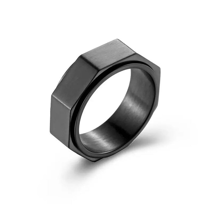 Fashion Hexagon Titanium Steel Ring Nut Shape Relieving Anxiety Decompression Neutral Spinner Ring Silver Color Gold Color The Autistic Innovator Black 7 