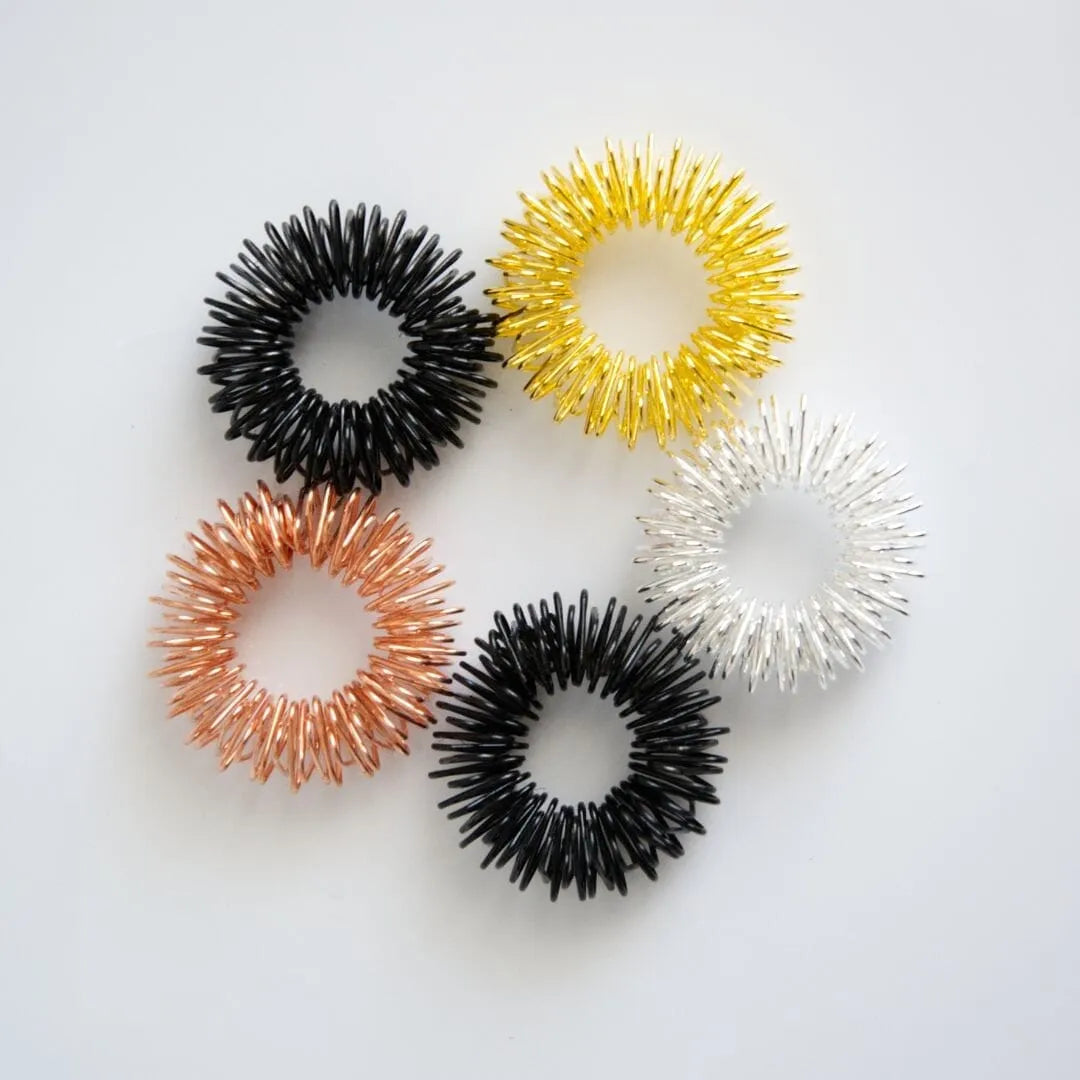 Spiky Acupressure Rings (5 pack) Metallic 