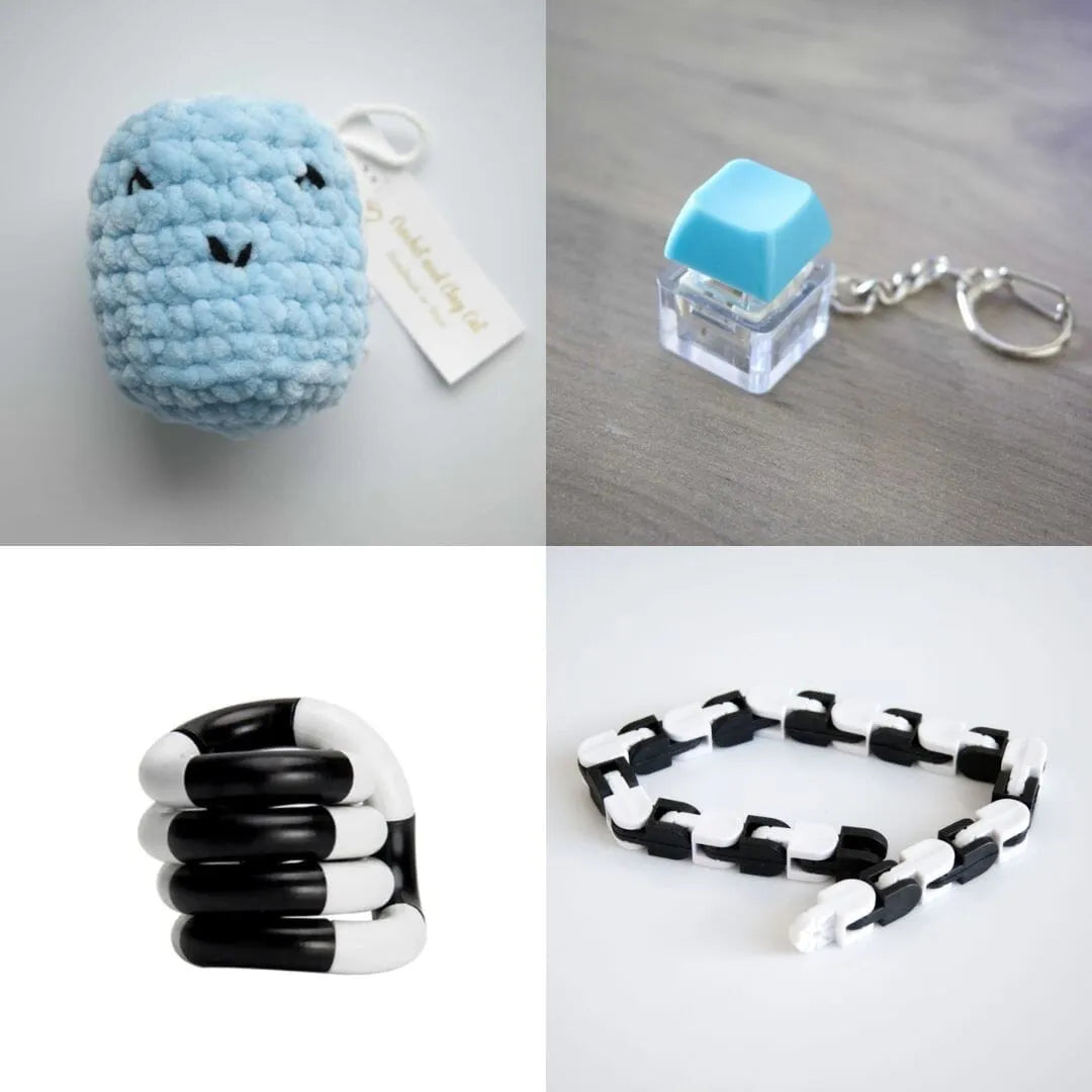 Stress Mallow by Crochet and Clay Cat + Fidgets Bundle Blue Turquoise Black and white