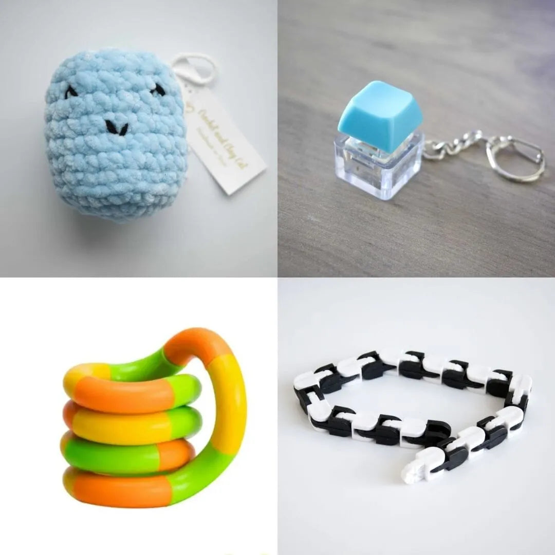 Stress Mallow by Crochet and Clay Cat + Fidgets Bundle Blue Turquoise Green yellow orange