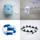 Stress Mallow by Crochet and Clay Cat + Fidgets Bundle Blue Purple Blue white deep blue