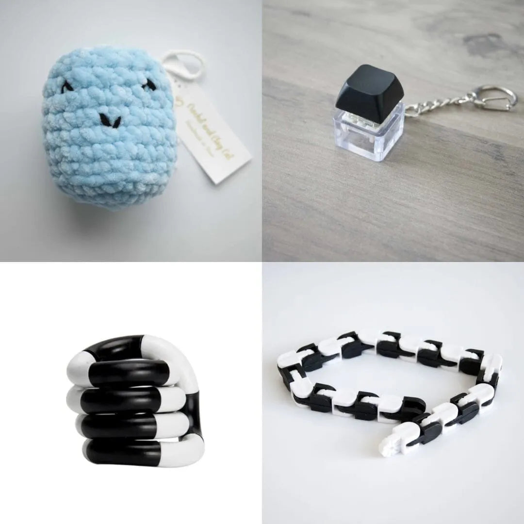 Stress Mallow by Crochet and Clay Cat + Fidgets Bundle Blue Coral Black and white