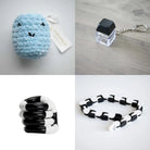 Stress Mallow by Crochet and Clay Cat + Fidgets Bundle Blue Coral Black and white