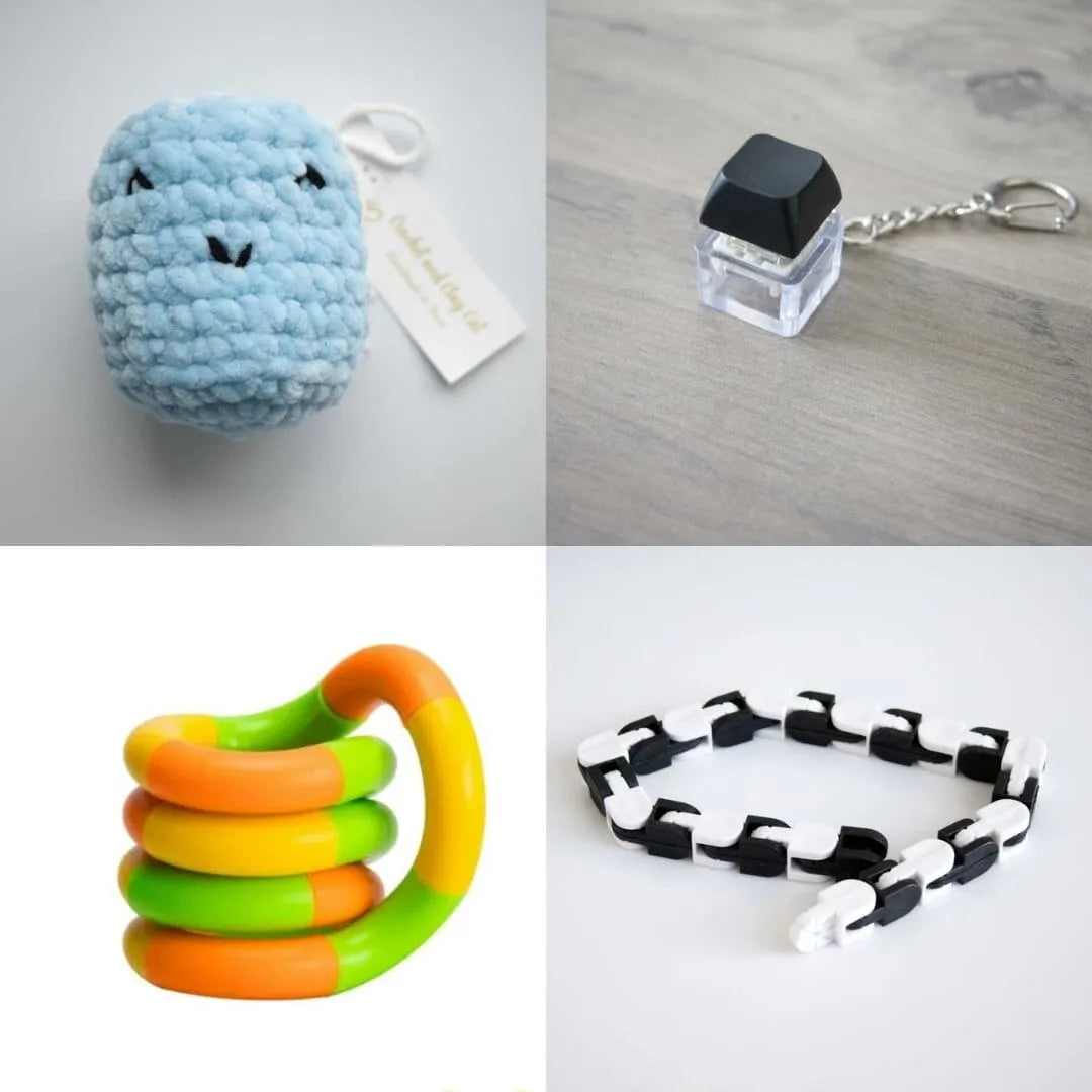 Stress Mallow by Crochet and Clay Cat + Fidgets Bundle Blue Black Green yellow orange