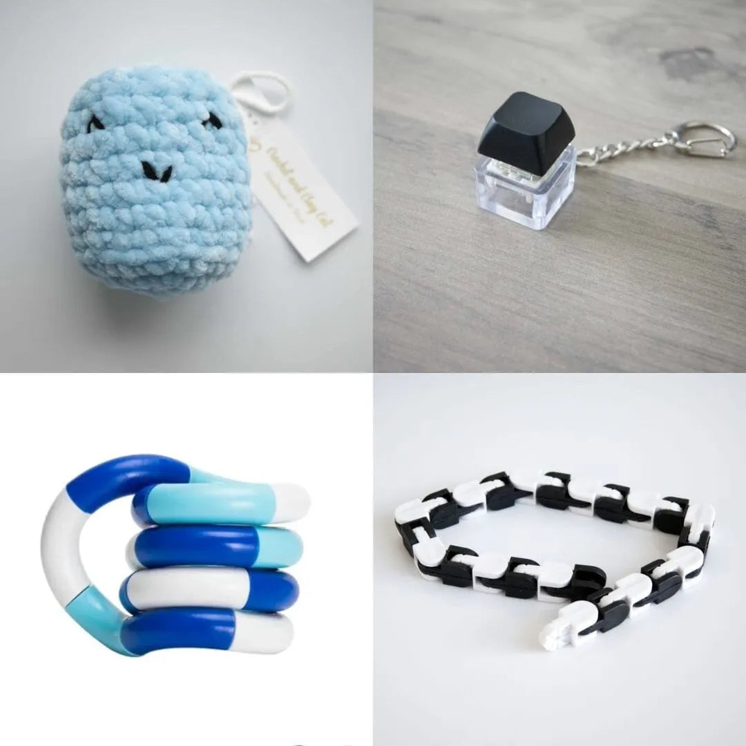 Stress Mallow by Crochet and Clay Cat + Fidgets Bundle Blue Black Blue white deep blue