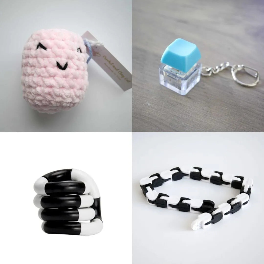 Stress Mallow by Crochet and Clay Cat + Fidgets Bundle Pink Turquoise Black and white