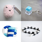 Stress Mallow by Crochet and Clay Cat + Fidgets Bundle Pink Turquoise Blue white deep blue
