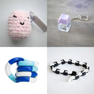 Stress Mallow by Crochet and Clay Cat + Fidgets Bundle Pink Purple Blue white deep blue