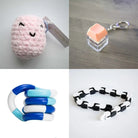 Stress Mallow by Crochet and Clay Cat + Fidgets Bundle Pink Coral Blue white deep blue