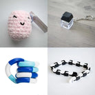 Stress Mallow by Crochet and Clay Cat + Fidgets Bundle Pink Black Blue white deep blue