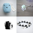 Stress Mallow by Crochet and Clay Cat + Fidgets Bundle Blue Mint Green Black and white