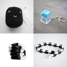 Stress Mallow by Crochet and Clay Cat + Fidgets Bundle Black Turquoise Black and white
