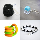 Stress Mallow by Crochet and Clay Cat + Fidgets Bundle Black Turquoise Green yellow orange