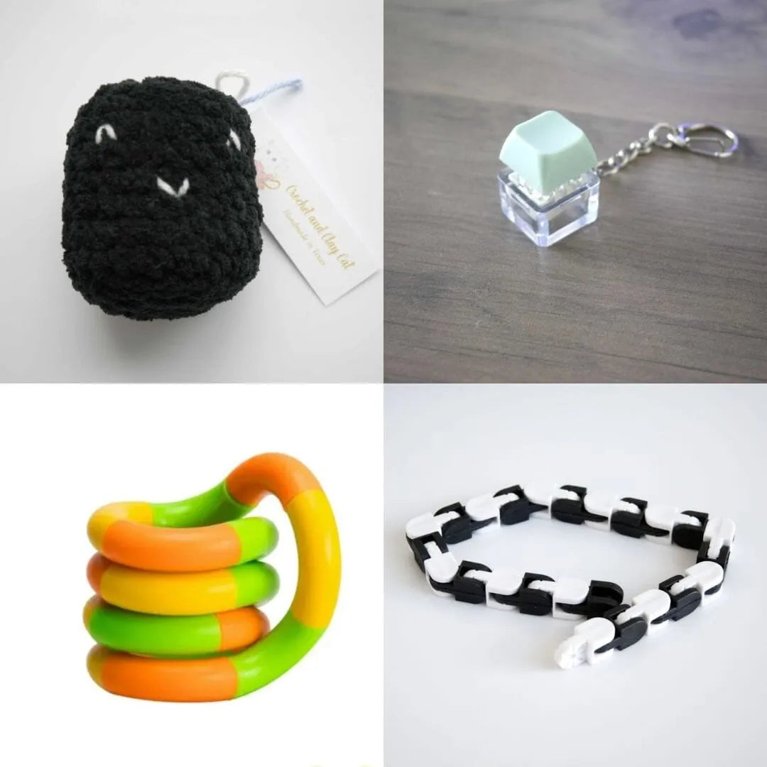 Stress Mallow by Crochet and Clay Cat + Fidgets Bundle Black Mint Green Green yellow orange
