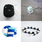 Stress Mallow by Crochet and Clay Cat + Fidgets Bundle Black Mint Green Blue white deep blue