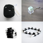 Stress Mallow by Crochet and Clay Cat + Fidgets Bundle Black Mint Green Black and white