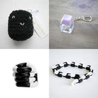 Stress Mallow by Crochet and Clay Cat + Fidgets Bundle Black Purple Black and white