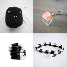 Stress Mallow by Crochet and Clay Cat + Fidgets Bundle Black Coral Black and white