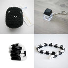 Stress Mallow by Crochet and Clay Cat + Fidgets Bundle Black Black Black and white