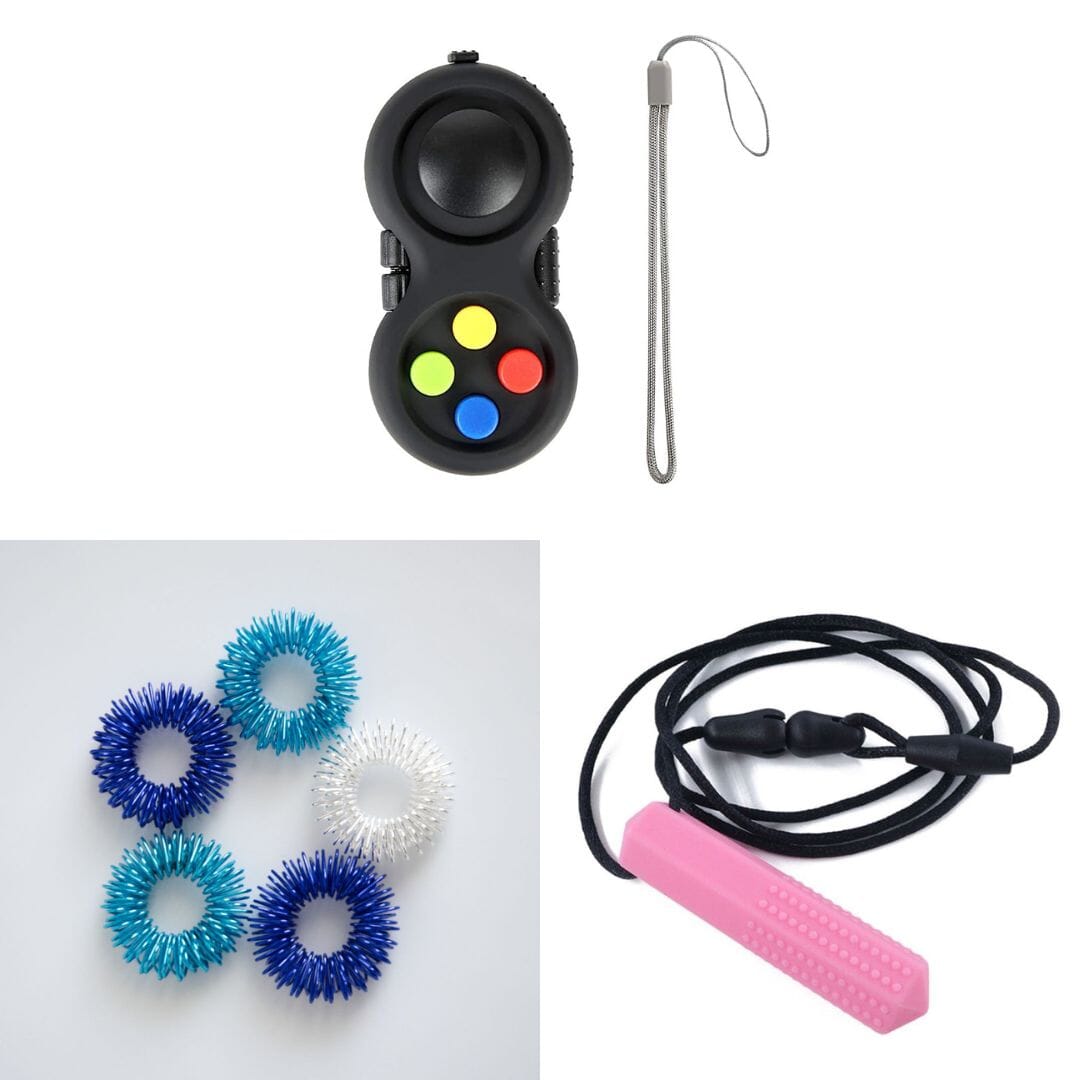 2 Classic Fidget Toys + Textured Prism Chew Necklace (choose your colors) The Autistic Innovator Blue Ocean Classic Pink