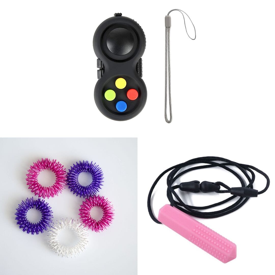 2 Classic Fidget Toys + Textured Prism Chew Necklace (choose your colors) Pink Dreams Classic Pink