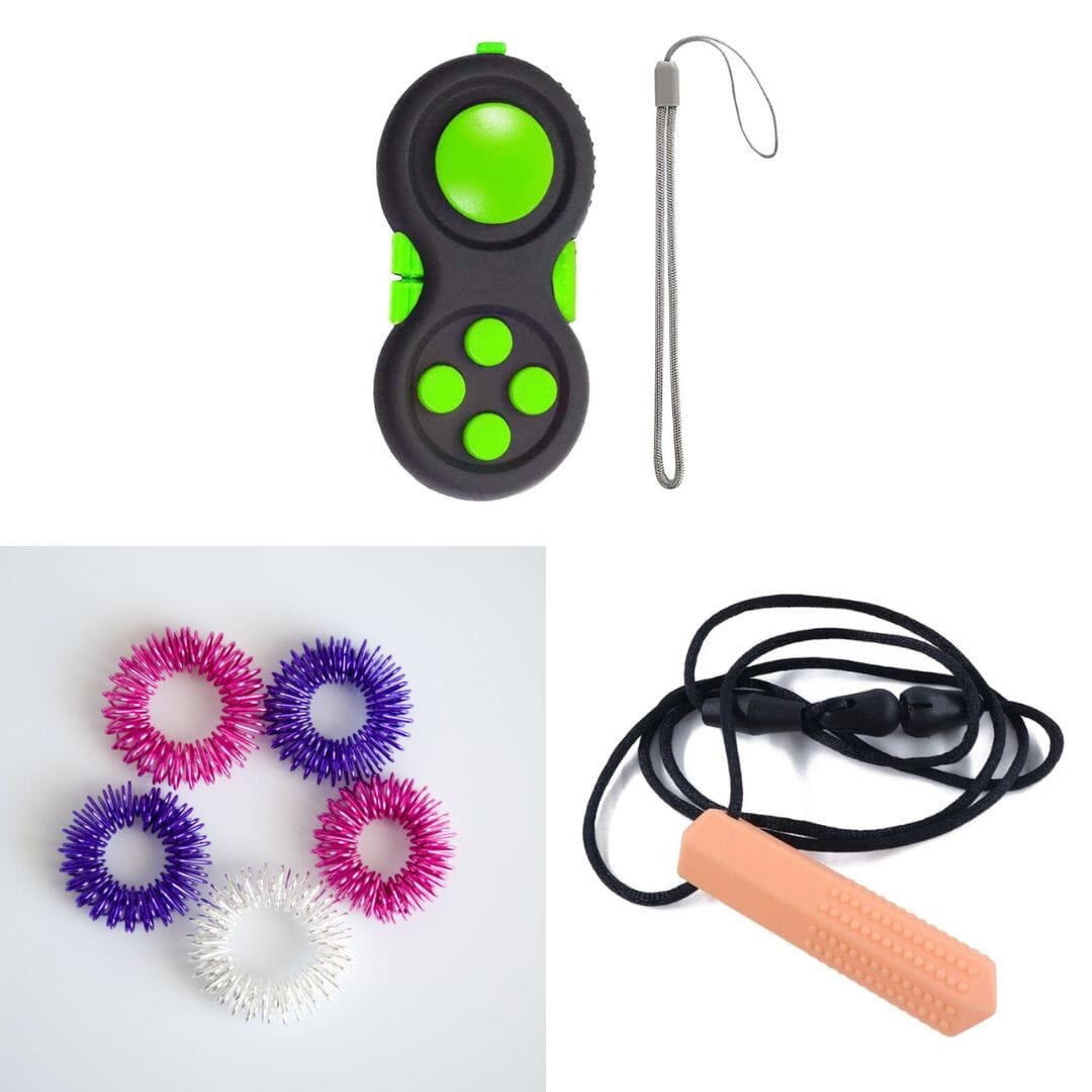 Textured Prism Chew Necklace + 2 Classic Fidget Toys (choose your colors) The Autistic Innovator Pink Dreams Green Orange