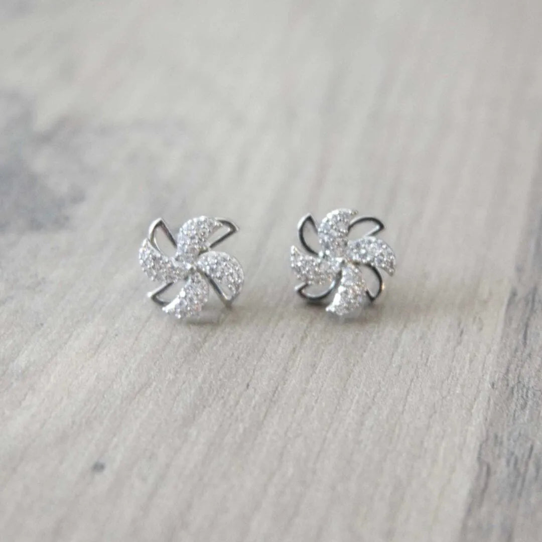 Windmill Spinner Fidget Earrings Silver 