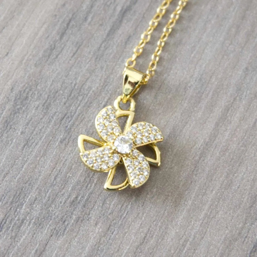 Windmill Spinner Fidget Necklace Gold 