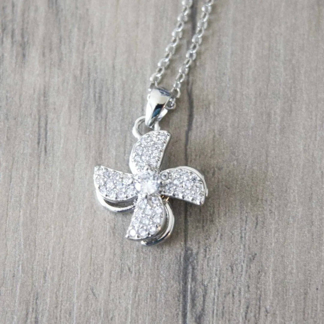Windmill Spinner Fidget Necklace Silver 