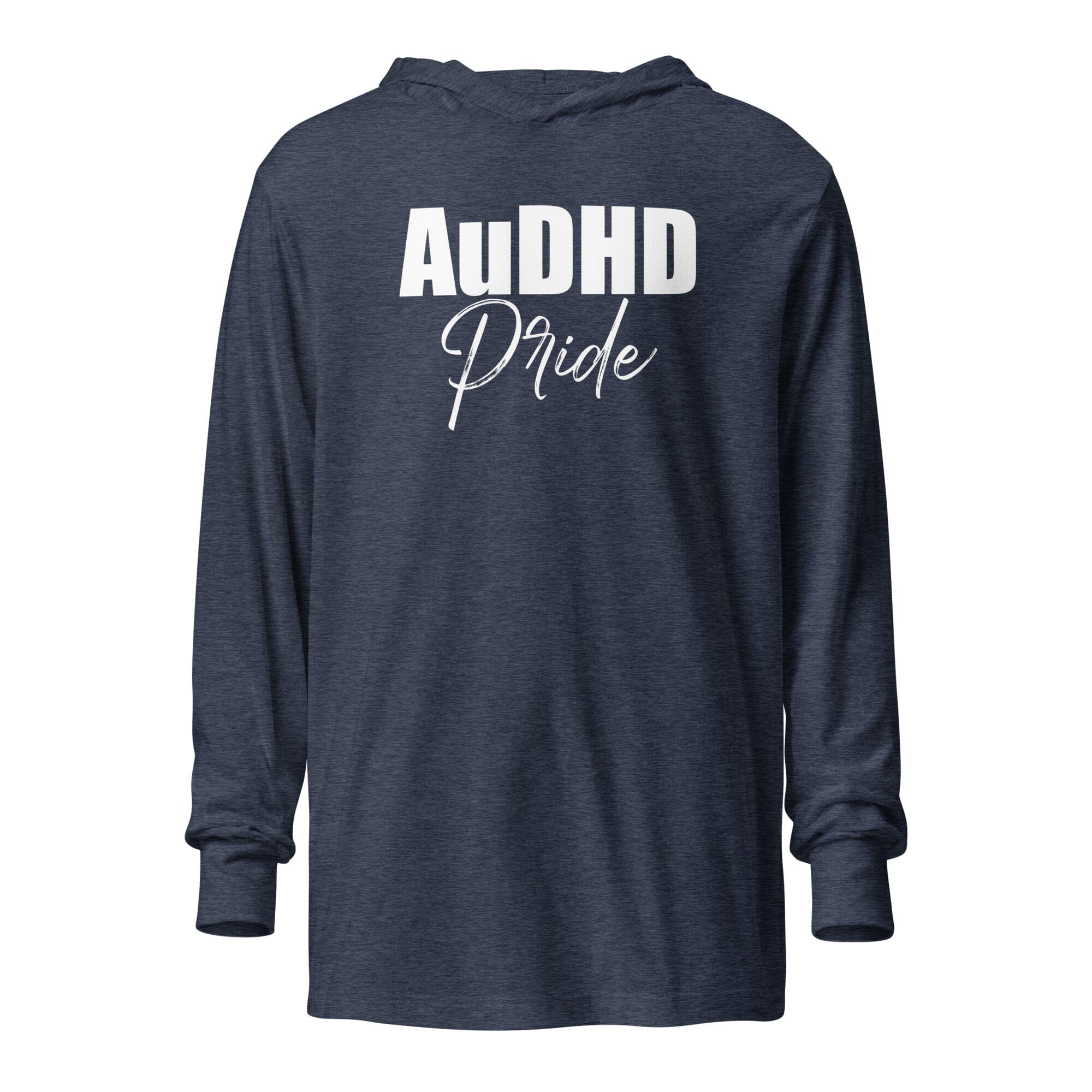 AuDHD Pride Hooded long-sleeve tee The Autistic Innovator Heather Navy XS 