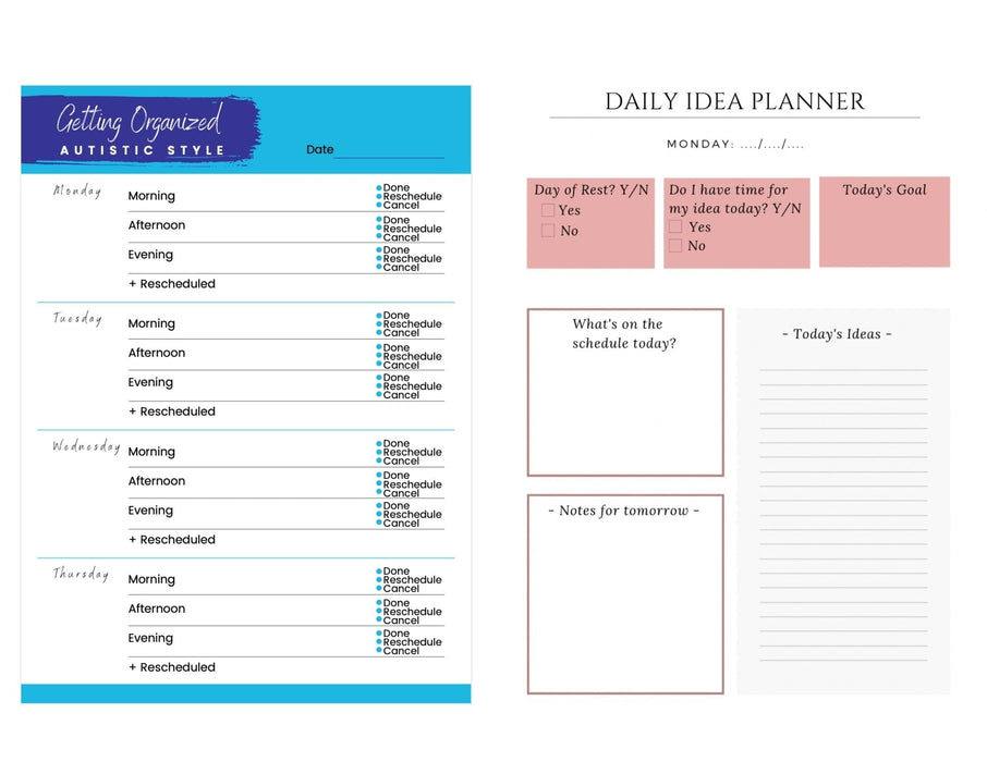 Daily Idea Planner & Weekly Schedule Planner (Bundle) The Autistic Innovator 