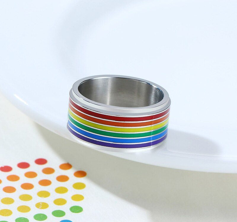 Vnox 8mm Spinner Stress Release Ring for Men Enamel Rainbow Lines Finger Band Casual Pride LGBTQ Jewelry 0 The Autistic Innovator 