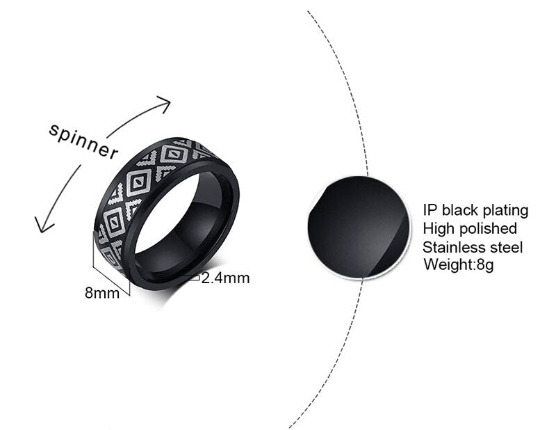 Vnox 8mm Spinner Men&#39;s Ring Ethnic Indian Symbol Engraved Black Rotatable Stainless Steel Thick Solid Metal Band Comfort Wear 0 The Autistic Innovator 