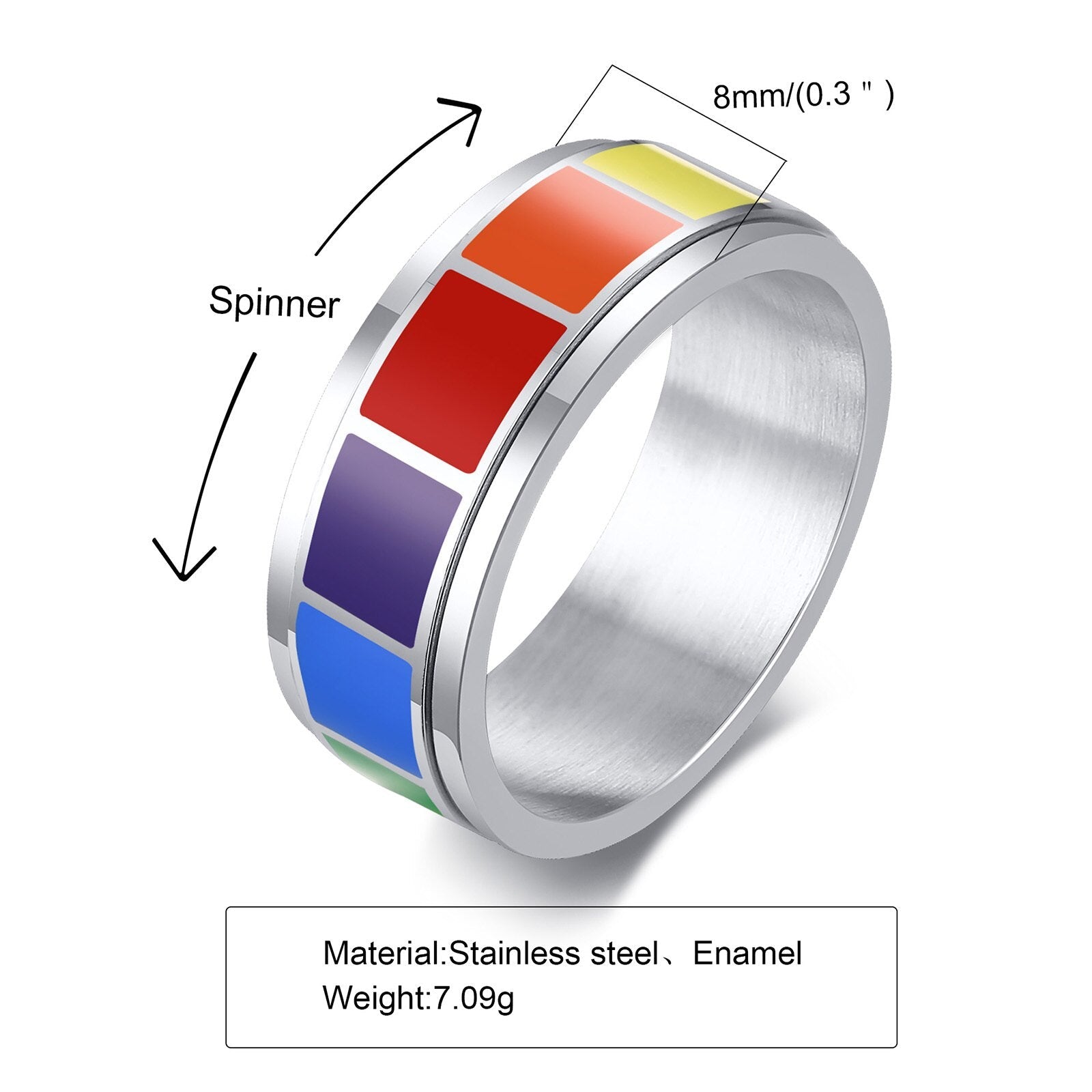 Vnox Rock Spinner Rainbow Color Wedding Rings for Men Women,Stainless Steel Metal 2 Layers Bands, 8MM Wide US Size,LGBTQ Jewelry 0 The Autistic Innovator 