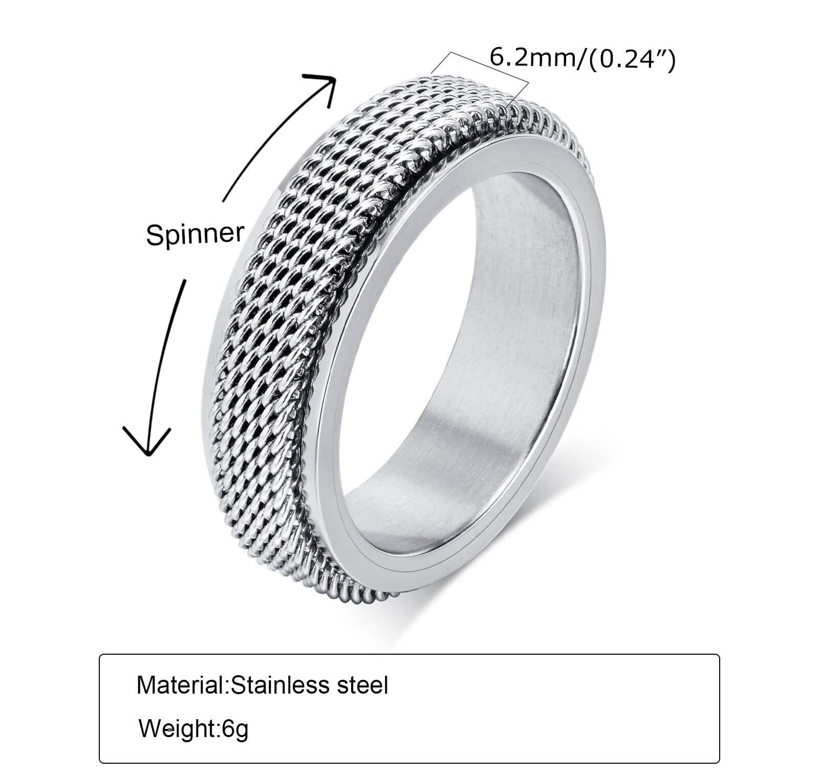 Vnox Waterproof Stainless Steel Metal Spinner Mesh Wedding Band Rings for Men Male Release Stress Gifts Jewelry 0 The Autistic Innovator 