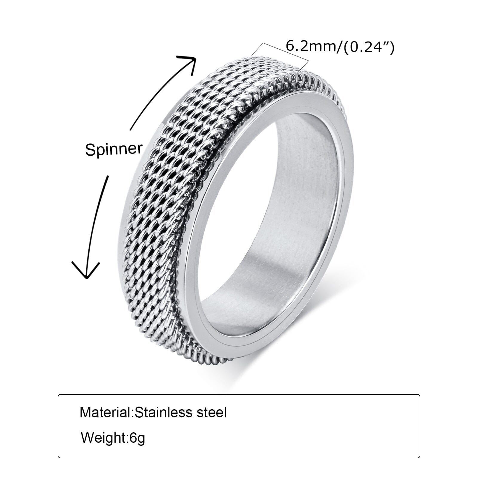 Vnox Waterproof Stainless Steel Metal Spinner Mesh Wedding Band Rings for Men Male Release Stress Gifts Jewelry 0 The Autistic Innovator 