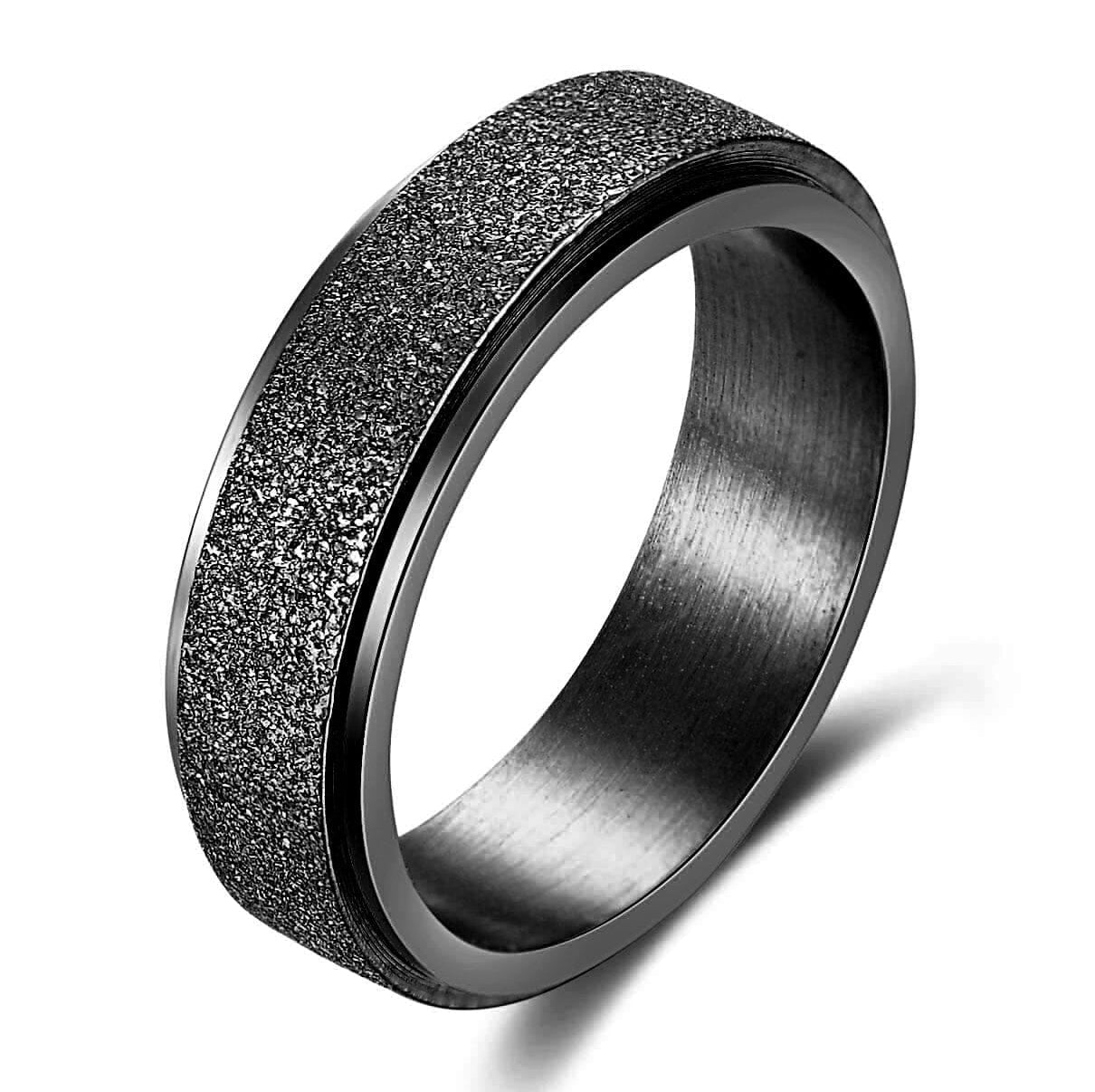 VQYSKO 6MM Anxiety Relief Spinner Ring for Women and Man Stainless Steel Sand Blast Glitter Finish Gold Color Fidget Ring Band 0 The Autistic Innovator Black 4 