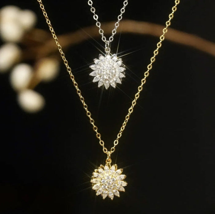 Rotating Sunflower Pendant Necklace for Women Zircon Crystal Anti Stress Anxiety Rings Dainty Rotatable Spining Earring Jewelry 0 The Autistic Innovator 
