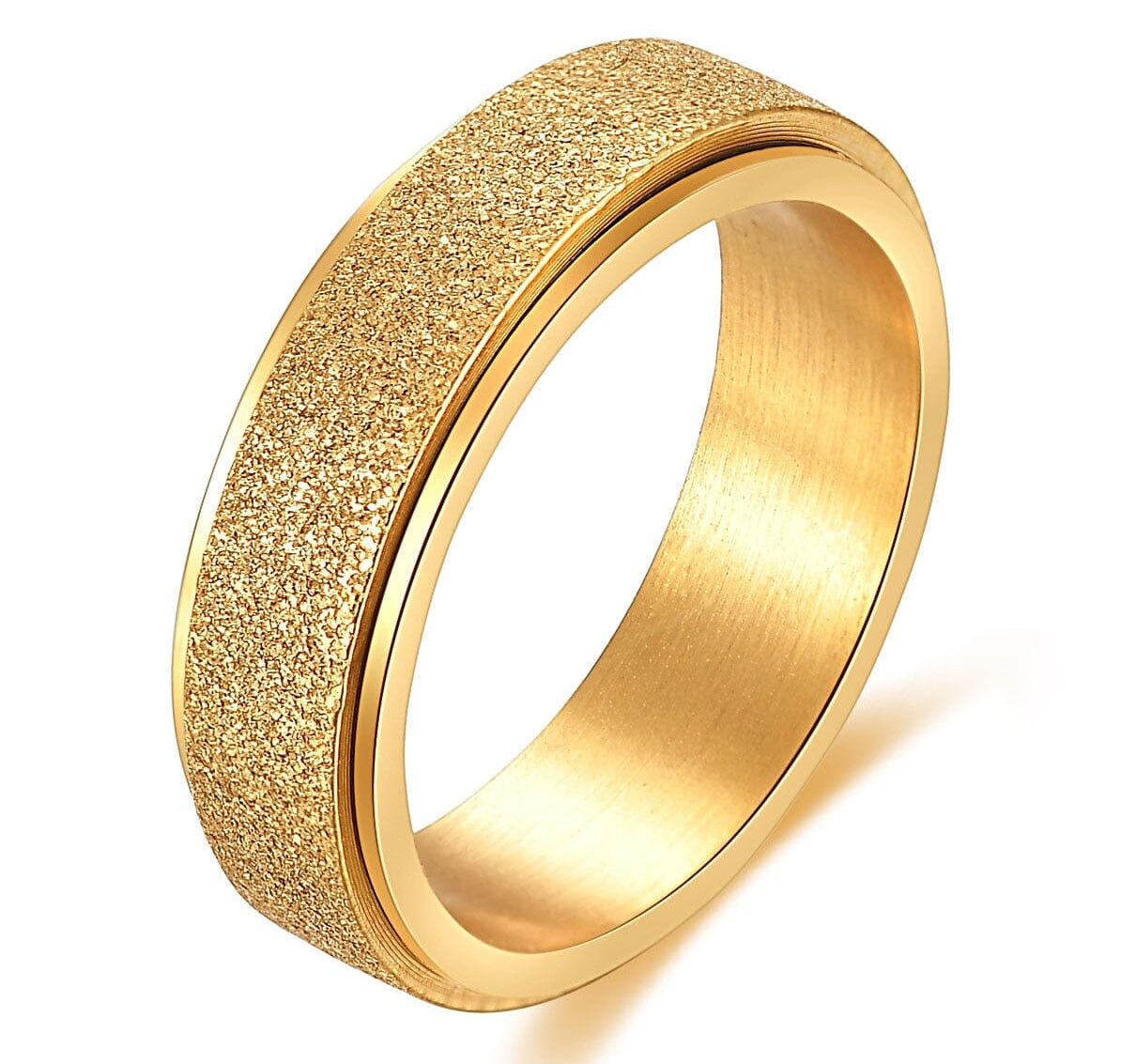 VQYSKO 6MM Anxiety Relief Spinner Ring for Women and Man Stainless Steel Sand Blast Glitter Finish Gold Color Fidget Ring Band 0 The Autistic Innovator Gold 4 