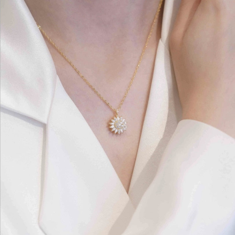 Rotating Sunflower Pendant Necklace for Women Zircon Crystal Anti Stress Anxiety Rings Dainty Rotatable Spining Earring Jewelry 0 The Autistic Innovator gold necklace China 