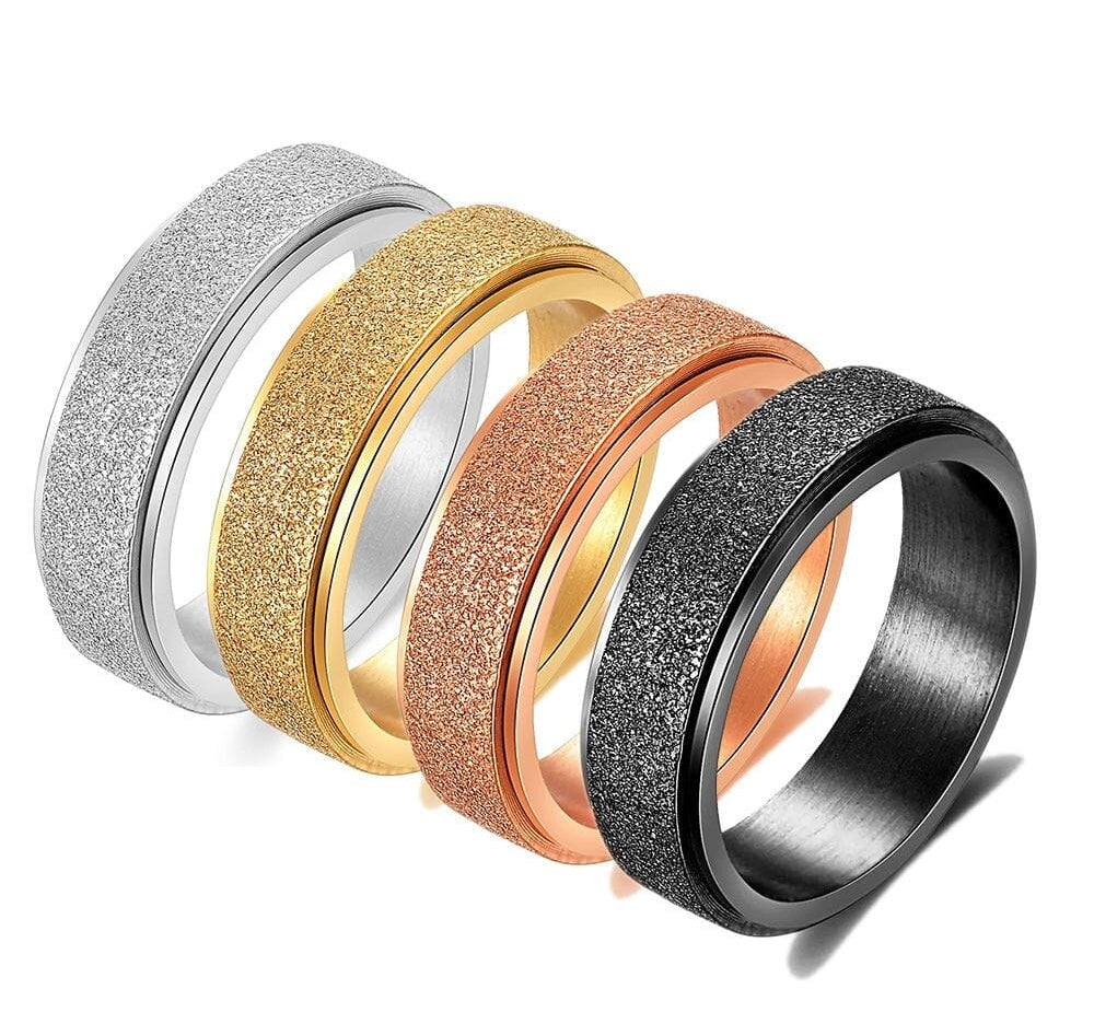 VQYSKO 6MM Anxiety Relief Spinner Ring for Women and Man Stainless Steel Sand Blast Glitter Finish Gold Color Fidget Ring Band 0 The Autistic Innovator 
